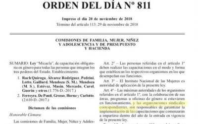 Incorporaron Ley Micaela al temario de sesiones extraordinarias