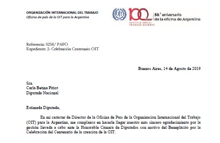 Agradecimiento de la OIT